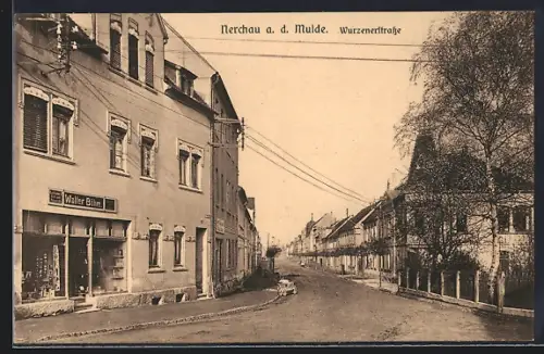 AK Nerchau a. d. Mulde, Wurzenerstrasse mit Geschäft Walter Böhm