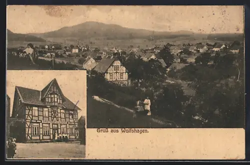 AK Wolfshagen / Harz, Gasthof zur Linde, Blick über den Ort