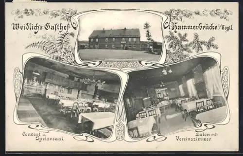 AK Hammerbrücke / Vogtland, Gasthof Weidlich mit Salon im Vereinszimmer