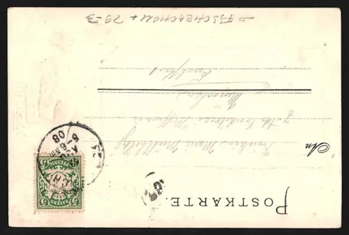 Passepartout-Lithographie Fischbachau, Wirtsalm, Mann in Tracht