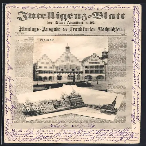 Zeitung-AK Alt-Frankfurt, Römer, Intelligenz-Blatt, Zeitung