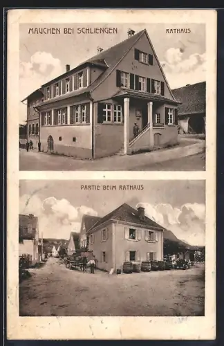 AK Mauchen / Schliengen, Rathaus, Strassenpartie, Pferdegespann