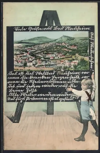 Schultafel-AK Bad Nauheim, Ortsansicht mit Umgebung