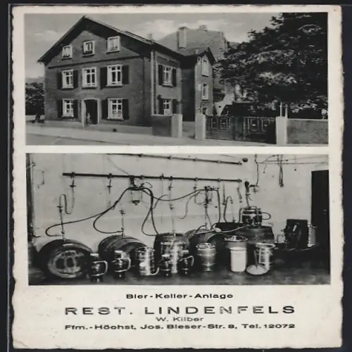 AK Frankfurt-Höchst, Restaurant Lindenfels, Bes. W. Kilber in der Jos. Bleser-Strasse 8