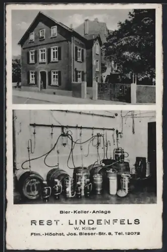 AK Frankfurt-Höchst, Restaurant Lindenfels, Bes. W. Kilber in der Jos. Bleser-Strasse 8