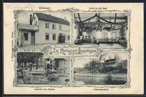 AK Bischleben, Restaurant Bergschlösschen, Saal, Garten