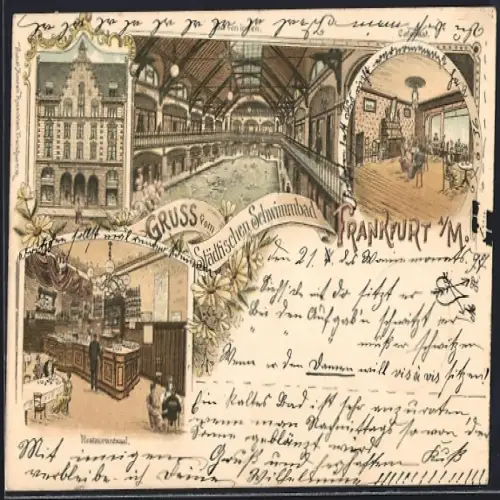 Lithographie Frankfurt a. M., Städtisches Schwimmbad, Restaurantsaal
