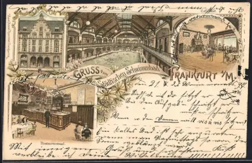 Lithographie Frankfurt a. M., Städtisches Schwimmbad, Restaurantsaal