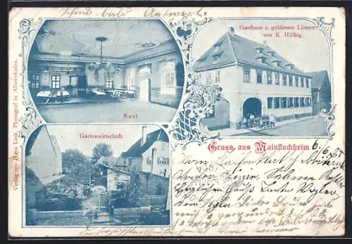 AK Mainstockheim, Gasthaus z. goldenen Löwen v. K. Hülbig, Gartenwirtschaft
