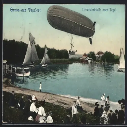 AK Berlin-Tegelort, Zeppelin, Überfahrtstelle nach Tegel
