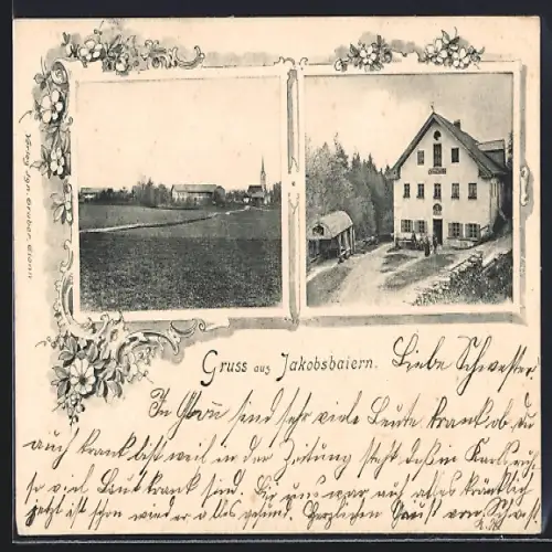 AK Jakobsbaiern, Ortsansicht aus der Vogelschau