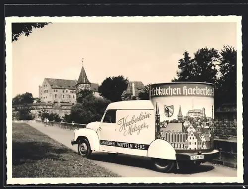 Werbe-AK Nürnberg, Lastkraftwagen der Firma Haeberlein-Metzger Lebkuchen