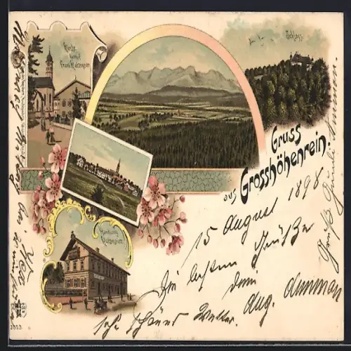 Lithographie Grosshöhenrain, Gasthaus Franz Katzmeier, Kirche, Handlung Katzmeier