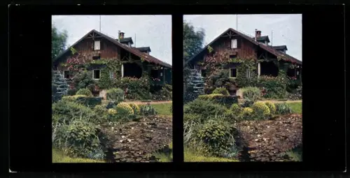 Stereo-Fotografie Chromoplast No. 32, Garten-Blockhaus in den westlichen Dolomiten