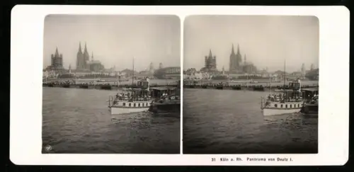 Stereo-Fotografie NPG, Ansicht Köln a. Rh., Blick nach Deutz mit Ausflugsdampfer