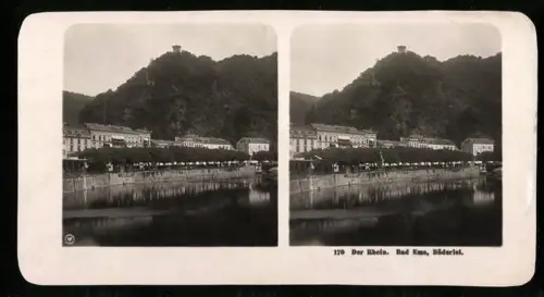Stereo-Fotografie NPG, Ansicht Bad Ems, Uferpartie mit Bäderlei