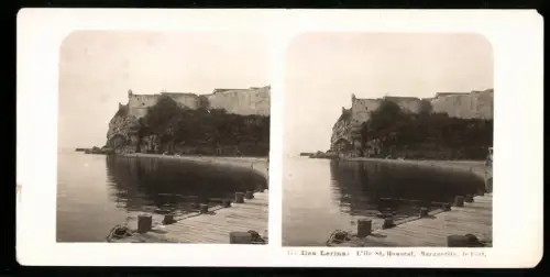 Stereo-Fotografie NPG, Ansicht Île Saint-Honorat, Marguerite, le Fort