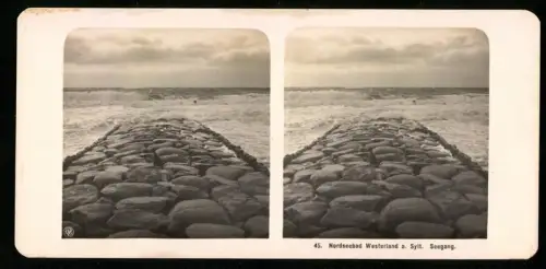 Stereo-Fotografie NPG, Ansicht Westerland, Blick auf die Nordsee bei Seegang