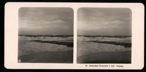 Stereo-Fotografie NPG, Ansicht Westerland, Blick vom Strand nach dem Meer bei Seegang