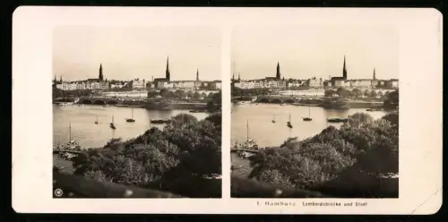 Stereo-Fotografie NPG, Ansicht Hamburg, Blick nach der Lombardsbrücke mit Stadt