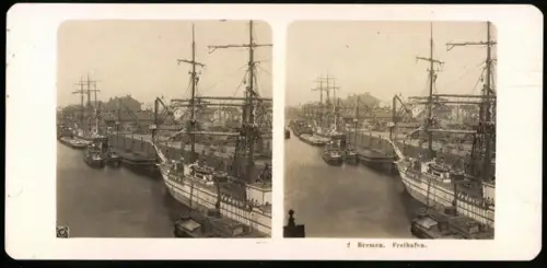 Stereo-Fotografie NPG, Ansicht Bremen, Blick auf den Freihafen mit Segelschiffen