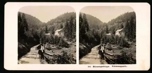 Stereo-Fotografie NPG, älterer Mann auf dem Weberweg im Riesengebirge