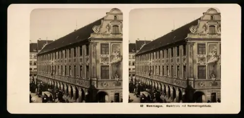 Stereo-Fotografie NPG, Ansicht Memmingen, Marktplatz mit Harmoniegebäude