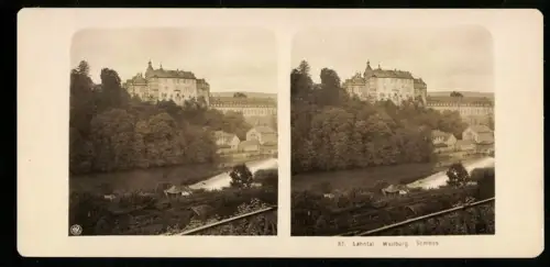 Stereo-Fotografie NPG, Ansicht Weilburg / Lahn, Blick über das Wehr nach dem Schloss