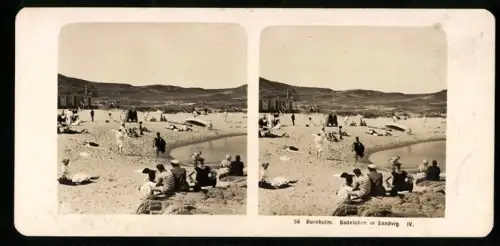 Stereo-Fotografie NPG, Ansicht Sandvig, Badeleben, Strandgäste in Bademode