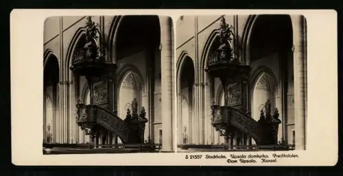 Stereo-Fotografie NPG, Ansicht Uppsala, die Kanzel im Dom, Uspala domkyrka