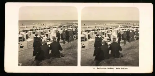 Stereo-Fotografie NPG, Ansicht Borkum, Blick auf den Strand mit Strandkörben, Budenstadt