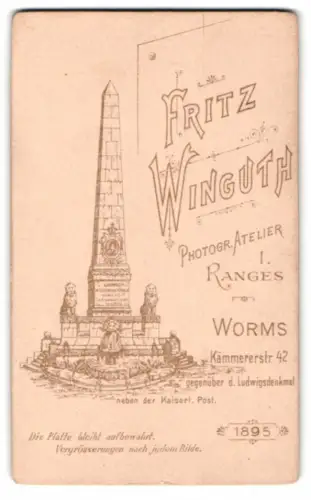 Fotografie Fritz Winguth, Worms, Kämmererstr 42, Anschrift des Ateliers nebst dem Ludwigdenkmal