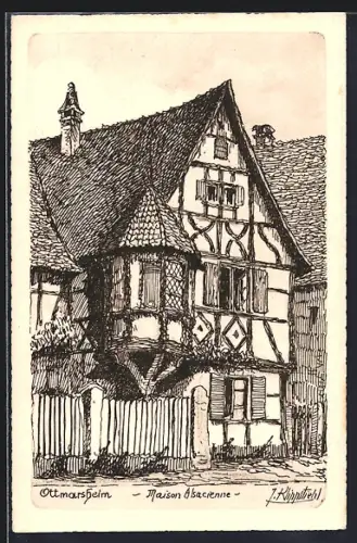 Künstler-AK Ottmarsheim, Maison Alsacienne