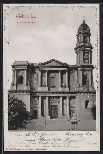 AK Gebweiler, Liebfrauenkirche mit Brunnen