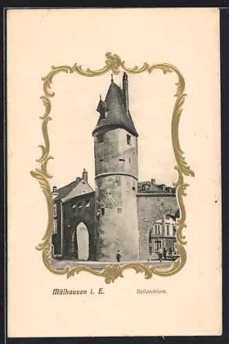 Präge-AK Mülhausen i. E., Bollwerkturm, Passepartout