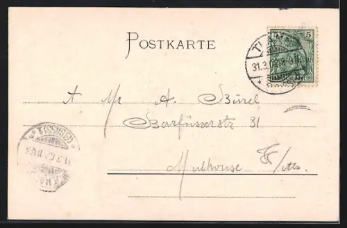 AK Thann i. E., Panorama mit Kirche