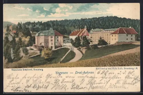 AK Drei-Aehren /Vogesen, Strassenpartie mit Kirche