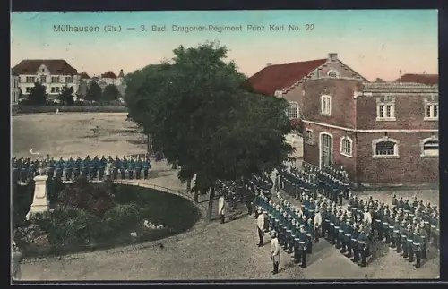 AK Mülhausen /Els., Soldaten des 3. Bad. Dragoner-Regiments Prinz Karl No. 22