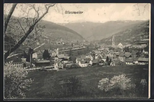 AK Stossweier, Panorama mit Kirche