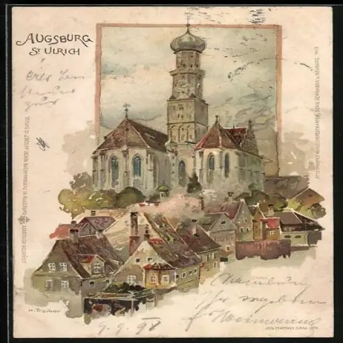 Lithographie Augsburg, St. Ulrich