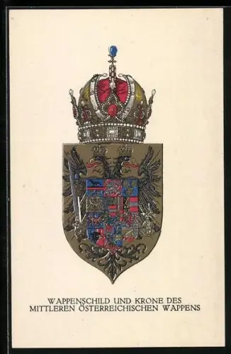 AK Wappenschild und Krone des Mittleren Wappens von Österreich, Rotes Kreuz