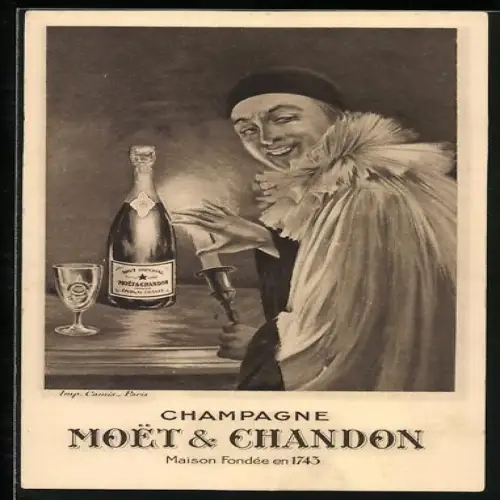 AK Harlekin bei einer Flasche Champagner von Moet & Chandon