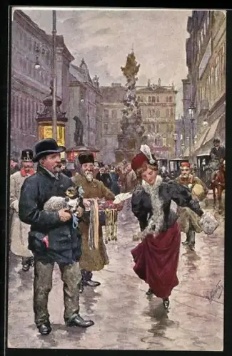 Künstler-AK Karl Feiertag: Wien, Partie am Graben