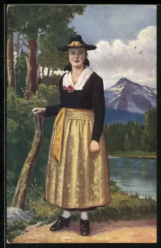 Künstler-AK Tirol, Frau in Zillertaler Tracht