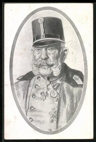 AK Kaiser Franz Josef I. von Österreich, Uniform - Portrait, gerahmte Ansicht