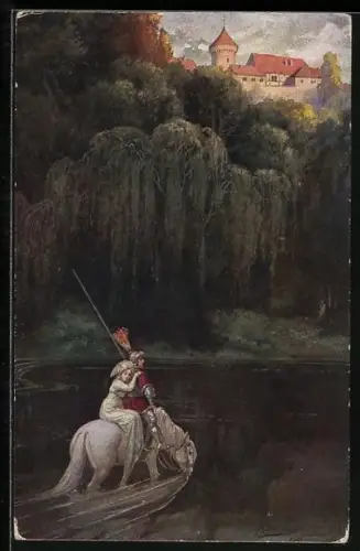 Künstler-AK R. Borrmeister: Ritters Heimkehr auf weissem Pferd