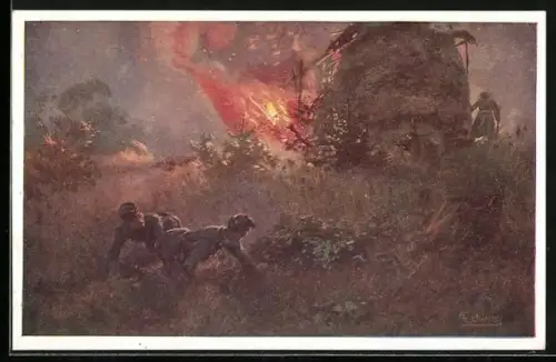 AK Nr.: 266, Soldat setzt Strohschober der Russen in Brand, Rotes Kreuz