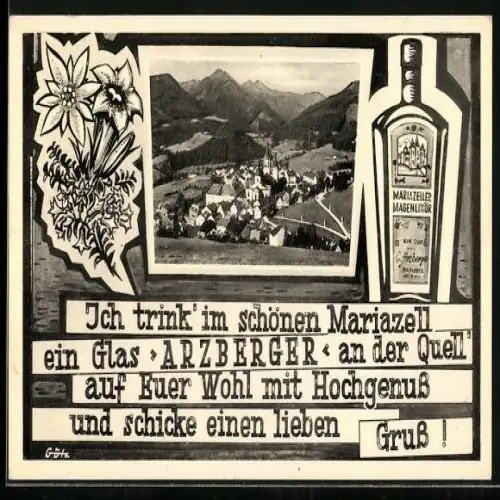 AK Mariazell, Generalansicht, Flasche Arzberger