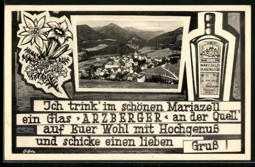 AK Mariazell, Generalansicht, Flasche Arzberger