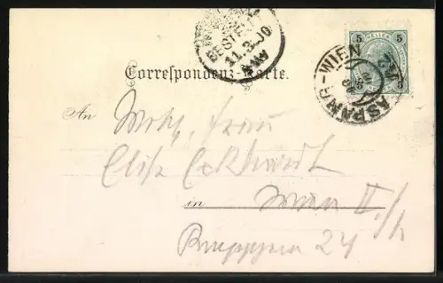 Lithographie Aspang, Kleine Klause, Gräflich Pergen`sches Schloss, Partie am Teich